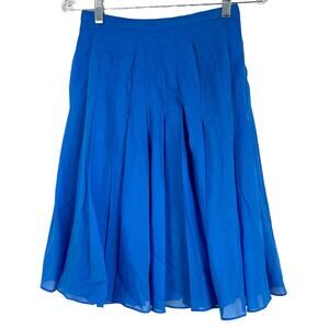 Akris NWOT Blue Pleated Flare Skirt Back Zip Size 2 100% Cotton Fully Lined